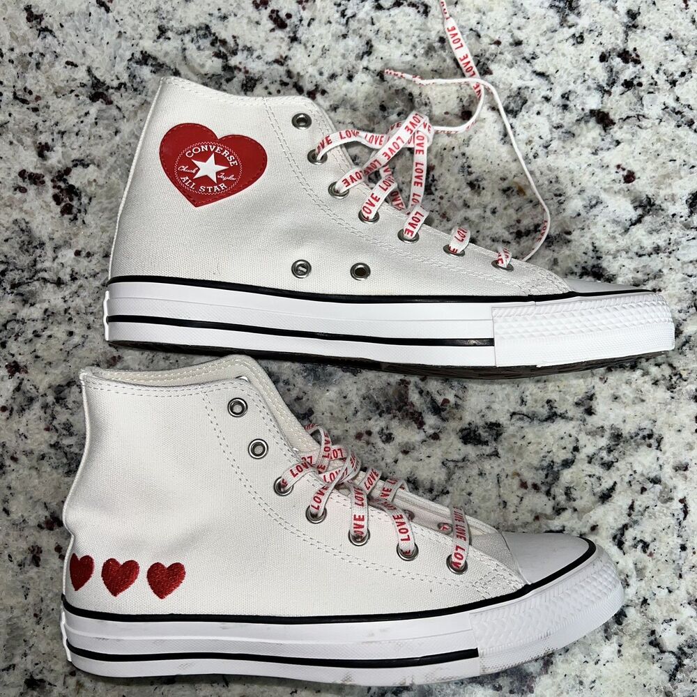 YOUTH Size 5.5 Converse Chuck Taylor All🌟Star High GS Embroidered Hearts, white
